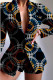 Yellow Casual Print Basic Turn-back Collar Long Sleeve Two Pieces
