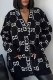 Black Elegant Letter Patchwork V Neck Tops