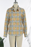 Camel Casual Plaid Print Basic Shirt Collar Tops