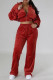 Red Casual Solid Basic Zipper Collar Long Sleeve Two Pieces