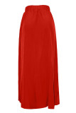 Red Casual Solid Patchwork Slit Zipper Plus Size High Waist Skirt