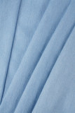 Blue Sexy Solid Backless Strapless Wrapped Skirt Dresses