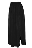 Black Casual Solid Patchwork Slit Zipper Plus Size High Waist Skirt