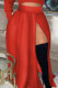 Red Casual Solid Patchwork Slit Zipper Plus Size High Waist Skirt