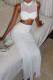 White Casual Solid Patchwork Half A Turtleneck Sleeveless Two Pieces