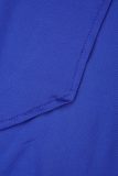 Blue Casual Solid Patchwork V Neck Short Sleeve Dress