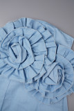 Blue Sexy Solid Backless Strapless Wrapped Skirt Dresses