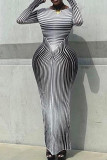 Black Street Striped Patchwork O Neck Printed Dress Dresses