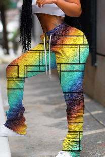 Colour Casual Print Fold Regular High Waist Conventional Full Print Bottoms
