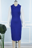 Royal Blue Casual Solid Patchwork Turndown Collar Long Sleeve Dresses