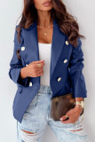 Blue Casual Solid Cardigan Turn-back Collar Outerwear