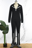 Brick Red Casual Solid Patchwork Zipper Collar Long Sleeve Two Pieces