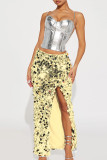 Yellow Sexy Solid Patchwork High Opening Straight Mid Waist Straight Else Bottoms