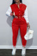 Red Casual Solid Patchwork Buckle Long Sleeve Two Pieces