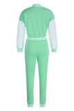 Mint green Casual Solid Patchwork Buckle Long Sleeve Two Pieces