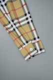 Camel Casual Plaid Print Basic Shirt Collar Tops