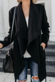 Black Casual Solid With Belt Turndown Collar Outerwear