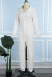 White Casual Living Solid Patchwork Hooded Collar Regular Jumpsuits