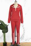 Brick Red Casual Solid Patchwork Zipper Collar Long Sleeve Two Pieces