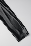Black Sexy Solid Slit Turtleneck Long Dress Dresses