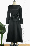 Pink Elegant Solid Patchwork With Bow O Neck A Line Dresses