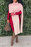 Red Casual Solid Slit Asymmetrical Turtleneck Tops
