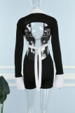 Black Sexy Solid Color Block Bandage Patchwork Backless Contrast Asymmetrical Collar Regular Rompers