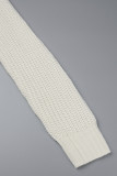 White Casual Solid Basic V Neck Tops