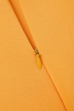 Orange Elegant Solid Patchwork V Neck A Line Short Sleeve Dress
