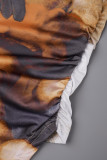 Khaki Sexy Print Patchwork O Neck Tops