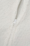 White Casual Living Solid Patchwork Hooded Collar Regular Jumpsuits