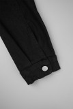 Black Street Solid Patchwork Pocket Buckle Turndown Collar Regular Jumpsuits