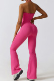 Rose Red Sportswear Solid Patchwork Halter Boot Cut Jumpsuits