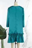 Malachite Green Casual Solid Patchwork O Neck A Line Dresses