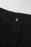 Black Casual Patchwork Hot Drill Turndown Collar Long Sleeve Two Pieces