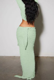 Green Casual Solid Basic Turtleneck Long Sleeve Two Pieces