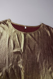 Gold Casual Solid Basic O Neck Plus Size Tops