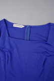Royal Blue Elegant Solid Patchwork Pocket U Neck A Line Dresses