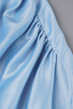 Sky Blue Sexy Solid Patchwork See-through Turtleneck Long Sleeve Dresses