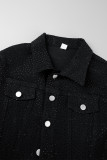 Black Casual Patchwork Hot Drill Turndown Collar Long Sleeve Two Pieces