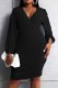Black Casual Solid Patchwork V Neck Long Sleeve Plus Size Dresses