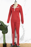 Brick Red Casual Solid Patchwork Zipper Collar Long Sleeve Two Pieces