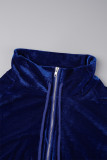 Royal Blue Casual Solid Basic Zipper Collar Long Sleeve Two Pieces