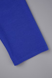 Royal Blue Elegant Solid Patchwork Pocket U Neck A Line Dresses
