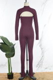 Burgundy Sexy Casual Solid Basic Turtleneck Long Sleeve Two Pieces