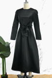 Pink Elegant Solid Patchwork With Bow O Neck A Line Dresses