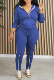 Brick Red Casual Solid Patchwork Zipper Collar Long Sleeve Two Pieces