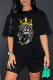 Black Casual Daily Print Patchwork O Neck T-Shirts