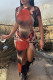 Colour Casual Print Slit O Neck Short Sleeve Dress