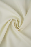 White Elegant Solid Patchwork Buckle With Belt O Neck Long Sleeve Dresses
